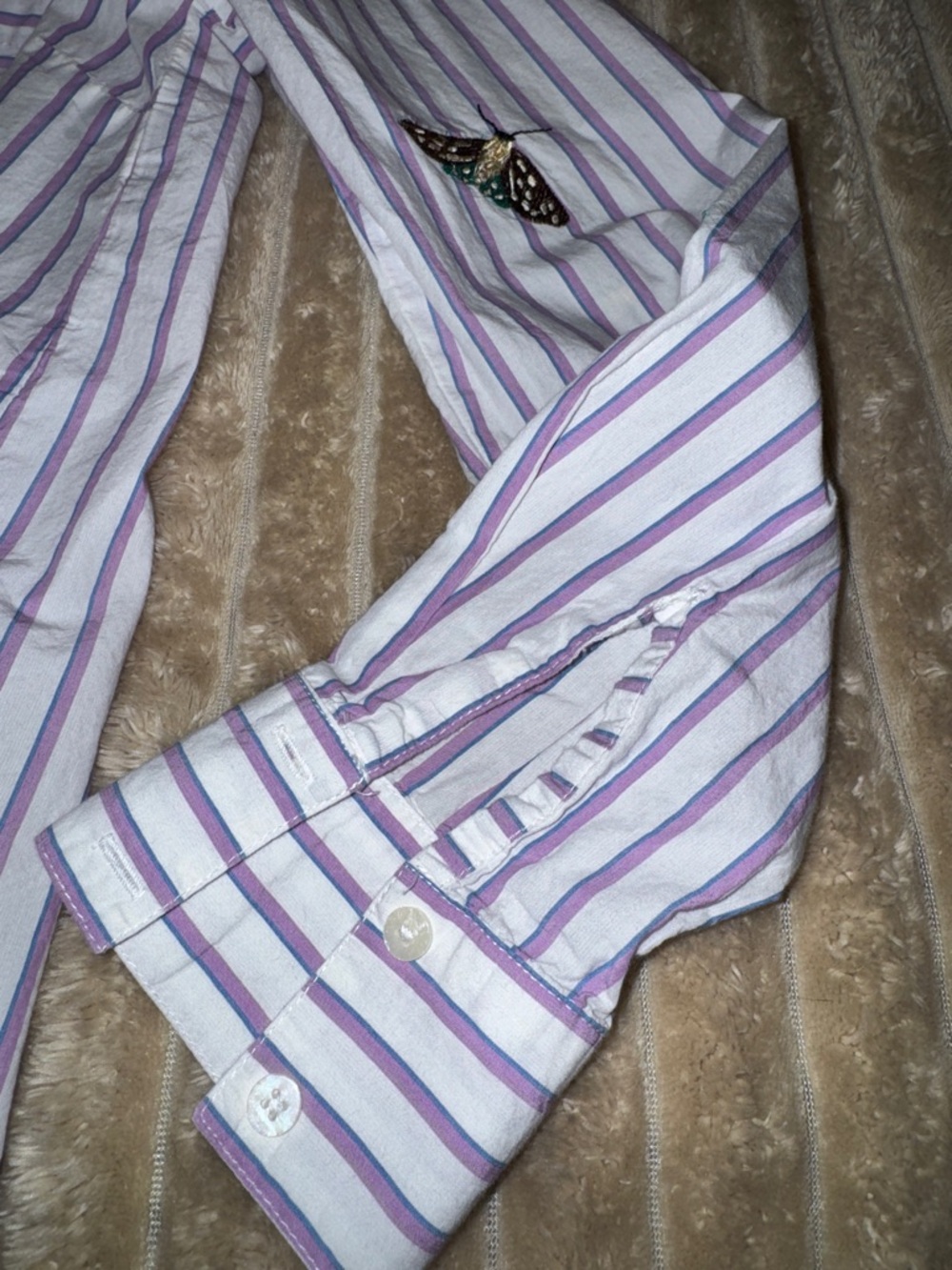 ANTHROPOLOGIE MAEVE Butterfly Embroidered Button Down Stripe Shirt, relaxed XS - Picture 11 of 13